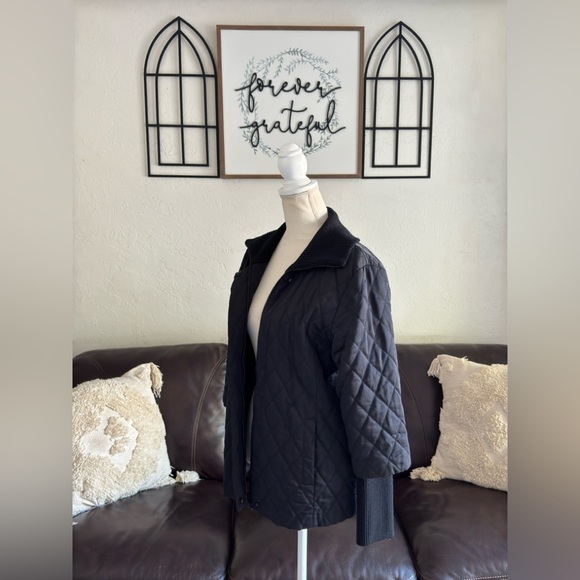 Eileen Fisher Black Quilted Puffer Jacket With A Ribbed Collar And Cuffs Size M - Picture 11 of 14